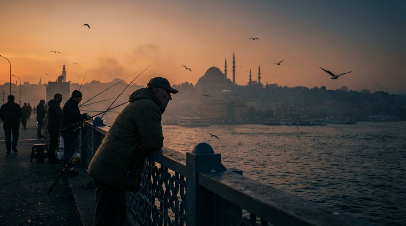 Fishermen Silhouette on Galata Bridge Sunset — image 2