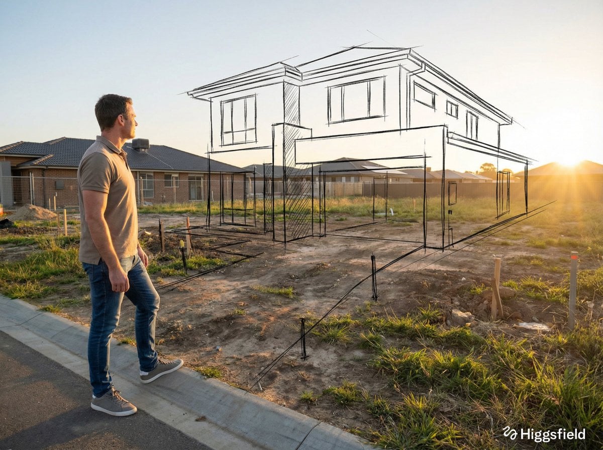 Person in Ruined Space with Conceptual Sketch Overlays