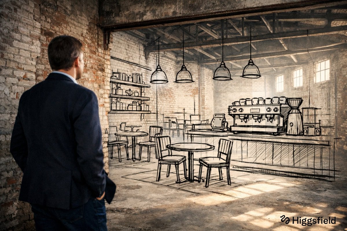 Person in Ruined Space with Conceptual Sketch Overlays — image 2