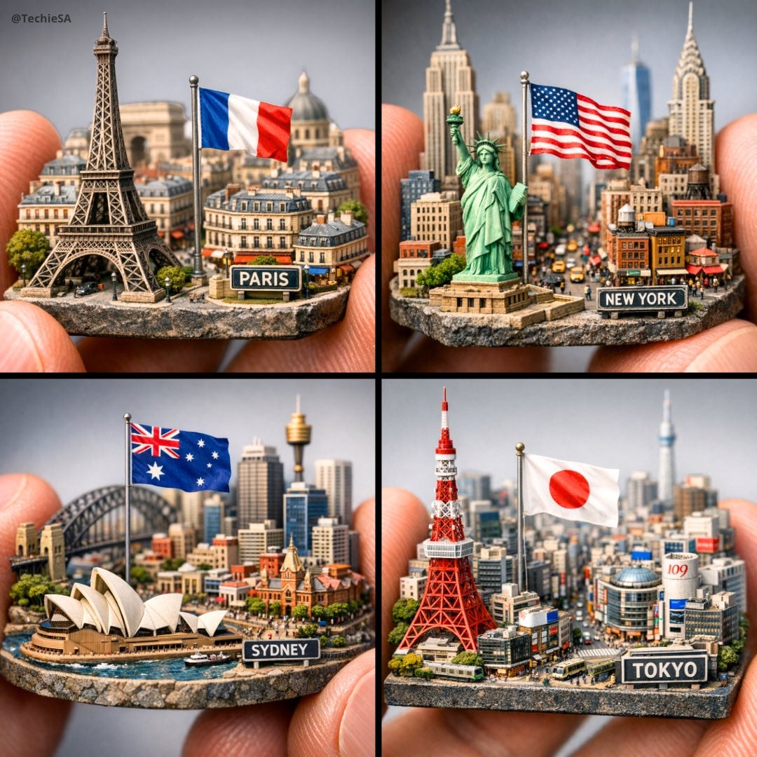 Miniature City Diorama Held By Fingers