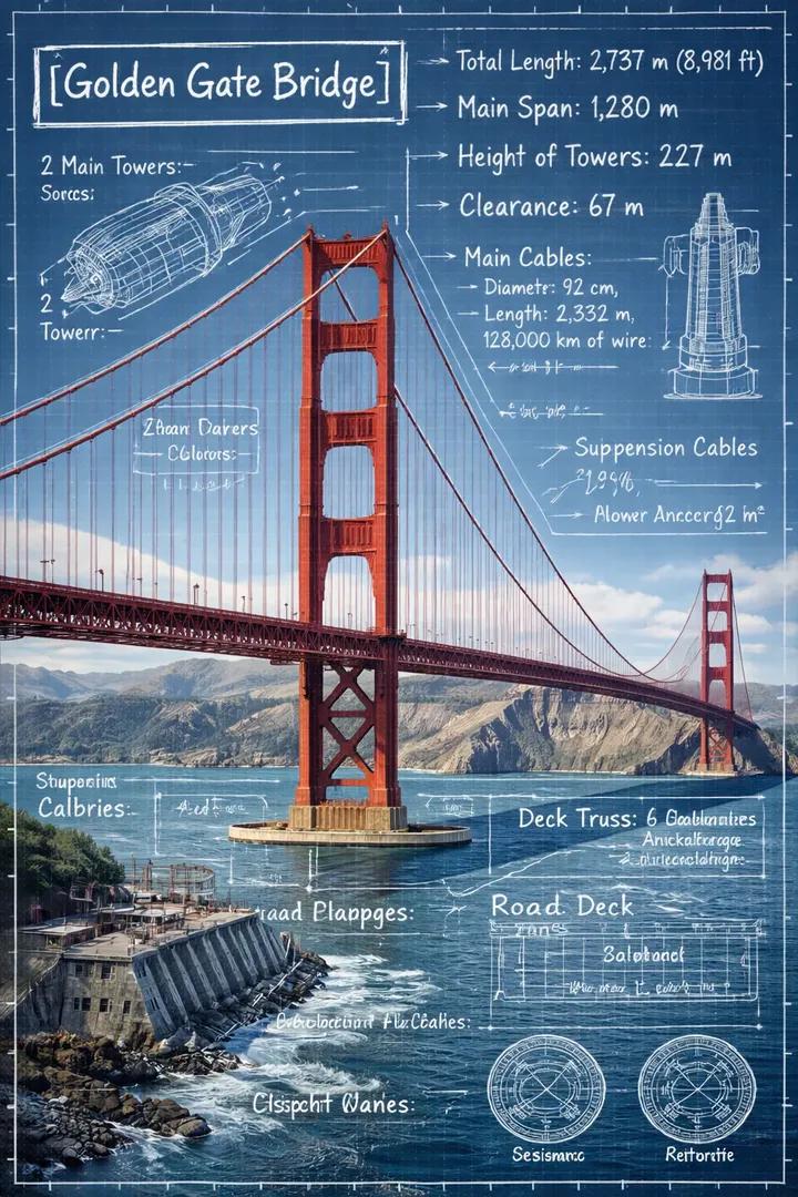 Landmark Infographic with Blueprint Annotations — image 2