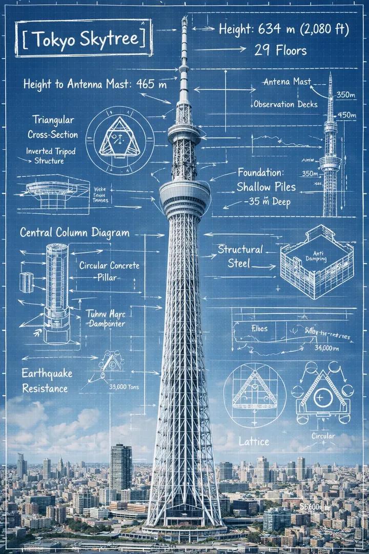 Landmark Infographic with Blueprint Annotations — image 3