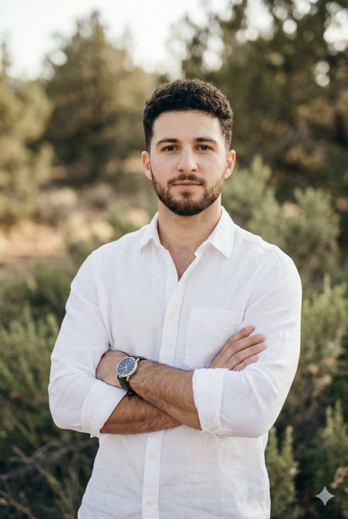 Man in Linen Shirt, Natural Landscape Portrait — image 2