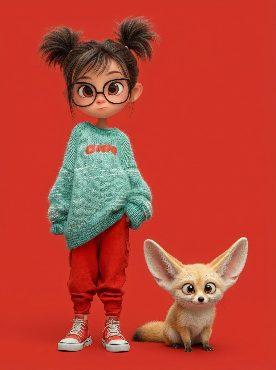 Pixar-Style Girl With Fennec Fox Companion — image 2
