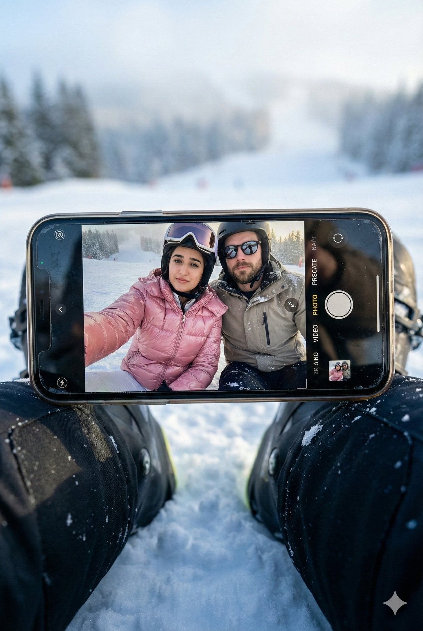 Winter Selfie with Couple in Snow