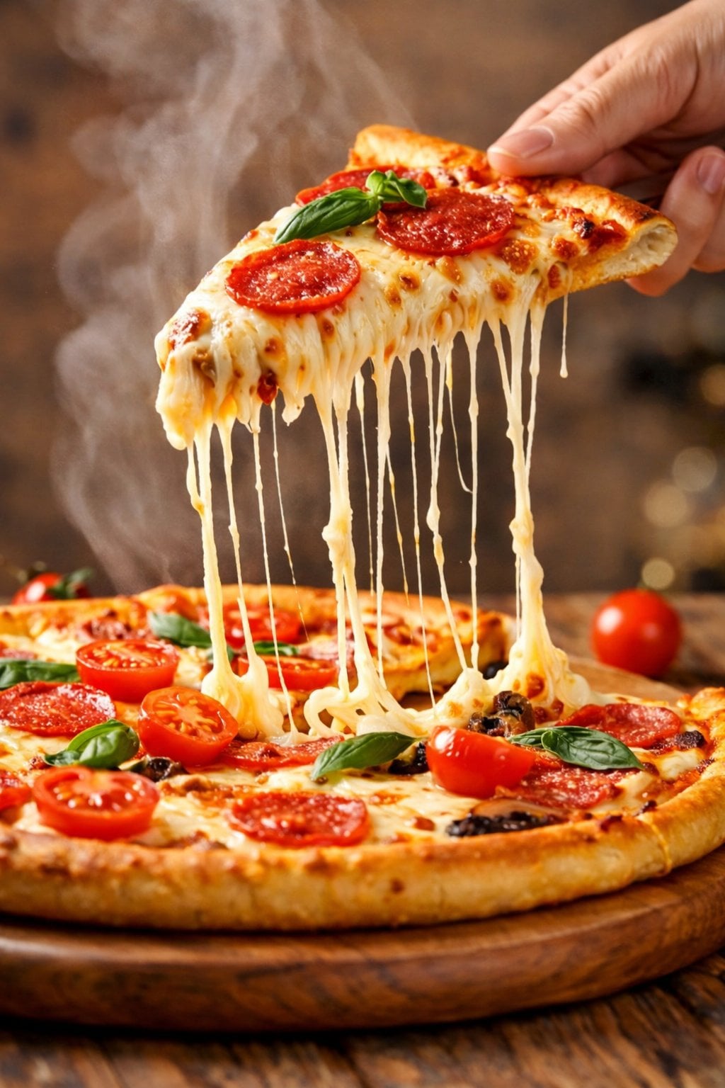 Dripping Cheese Pull on Pepperoni Pizza Slice