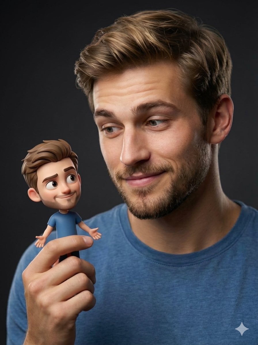 Man With Miniature 3D Cartoon Self