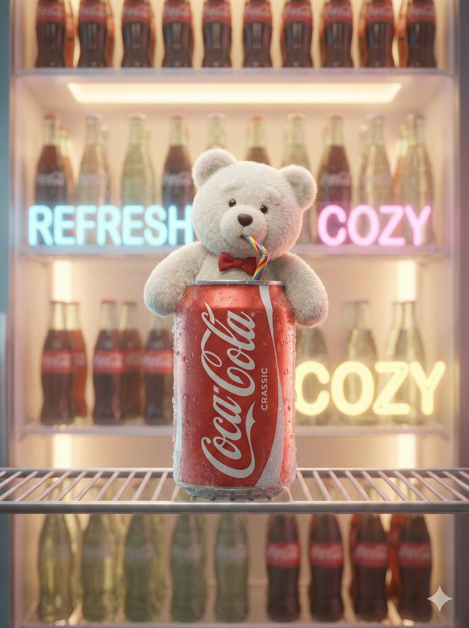 Teddy Bear Emerging from Coca-Cola Can