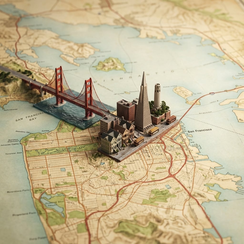 Geographic Map with 3D City Diorama