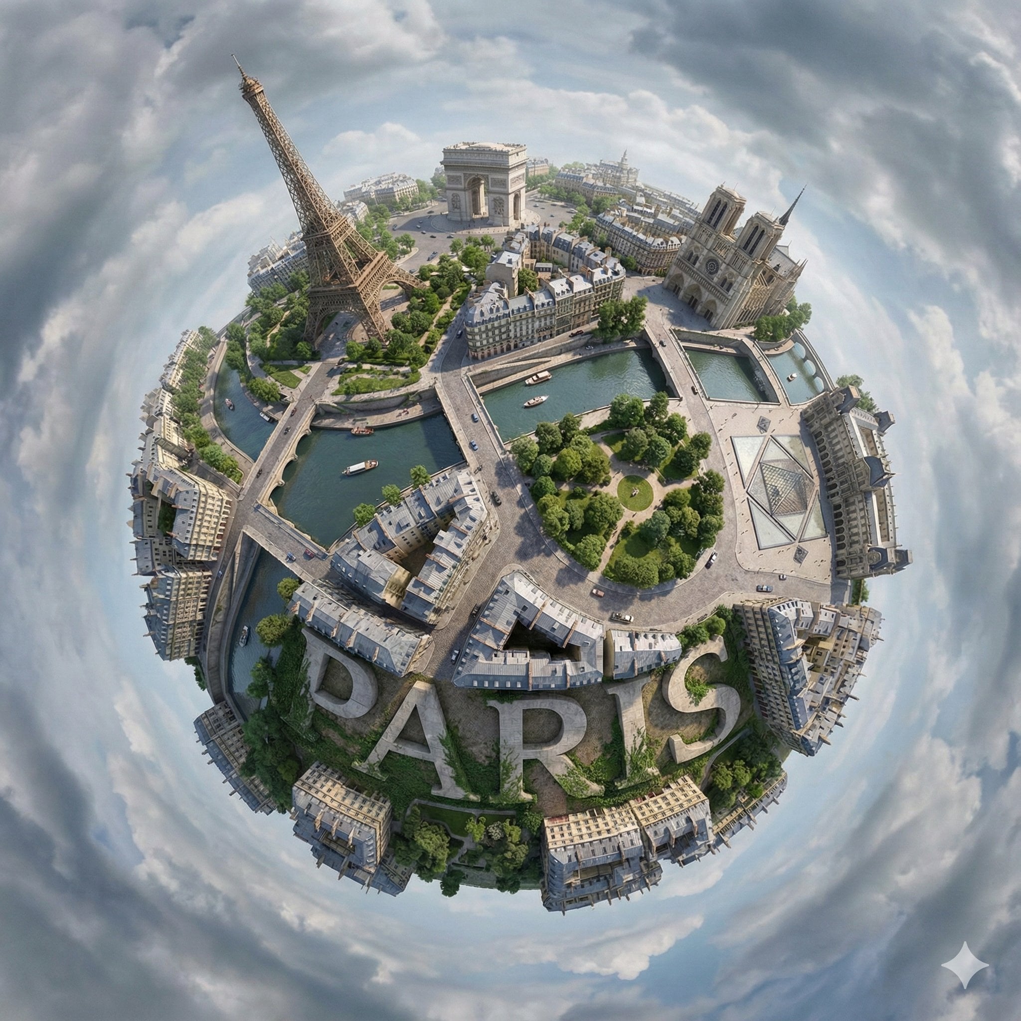 Surreal Spherical City Panorama with Integrated Typography — image 2