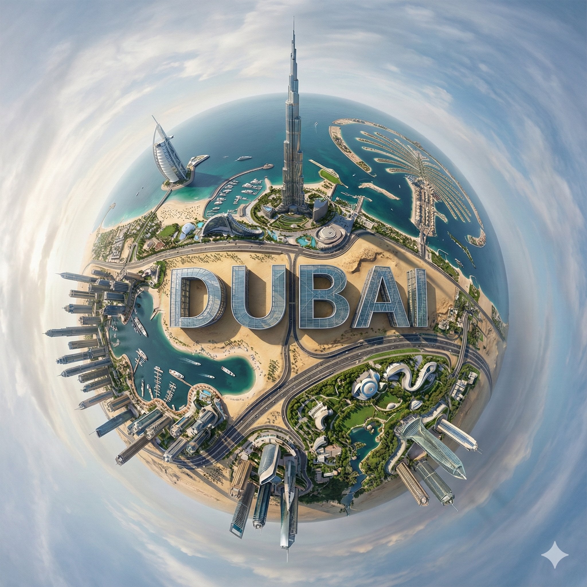 Surreal Spherical City Panorama with Integrated Typography — image 4