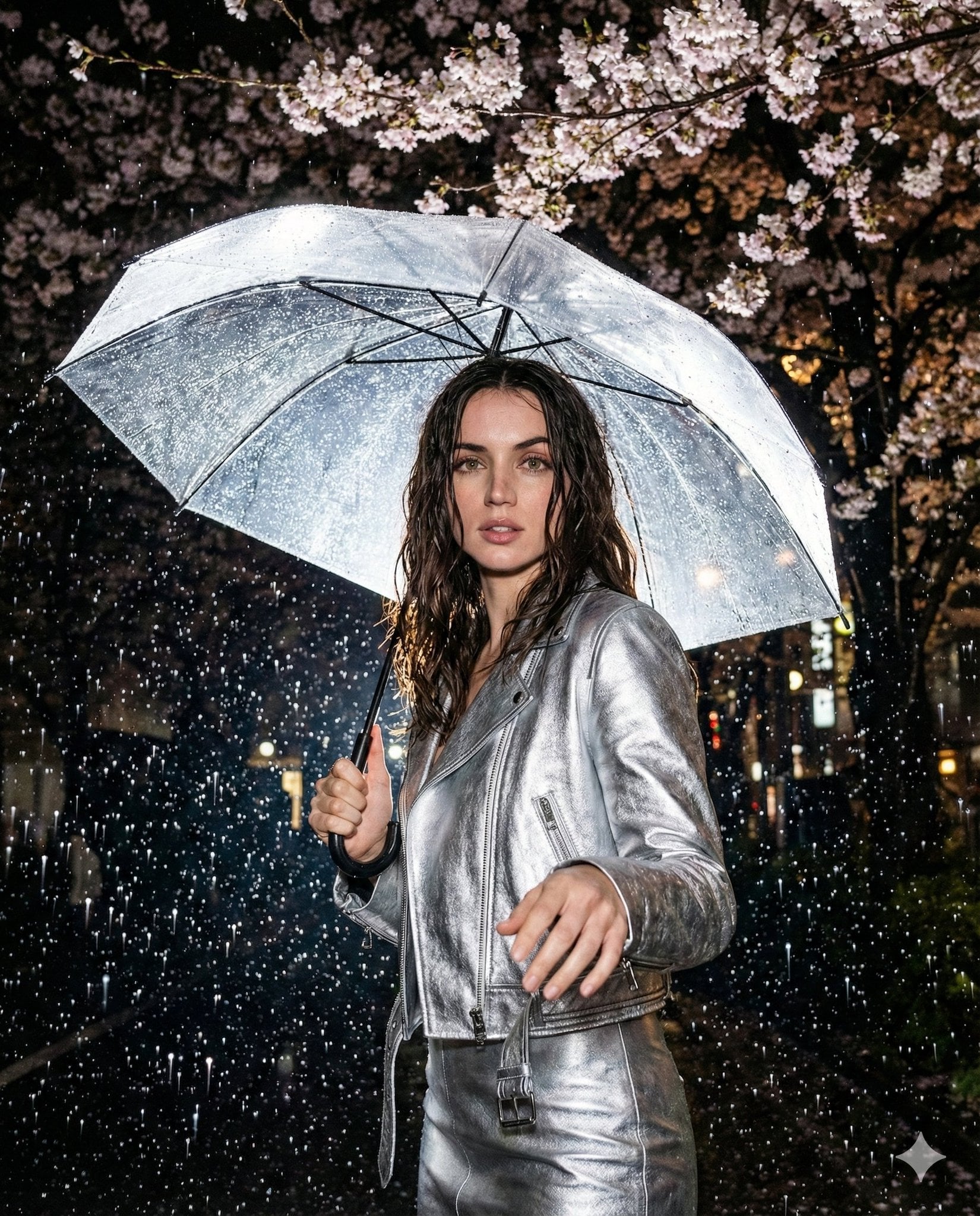 Nighttime Portrait Under Cherry Blossoms