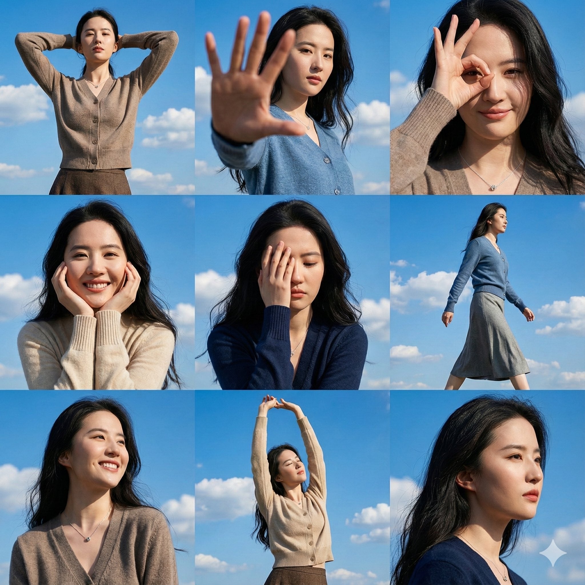 High-Resolution 3x3 Photo Collage of Dynamic Poses