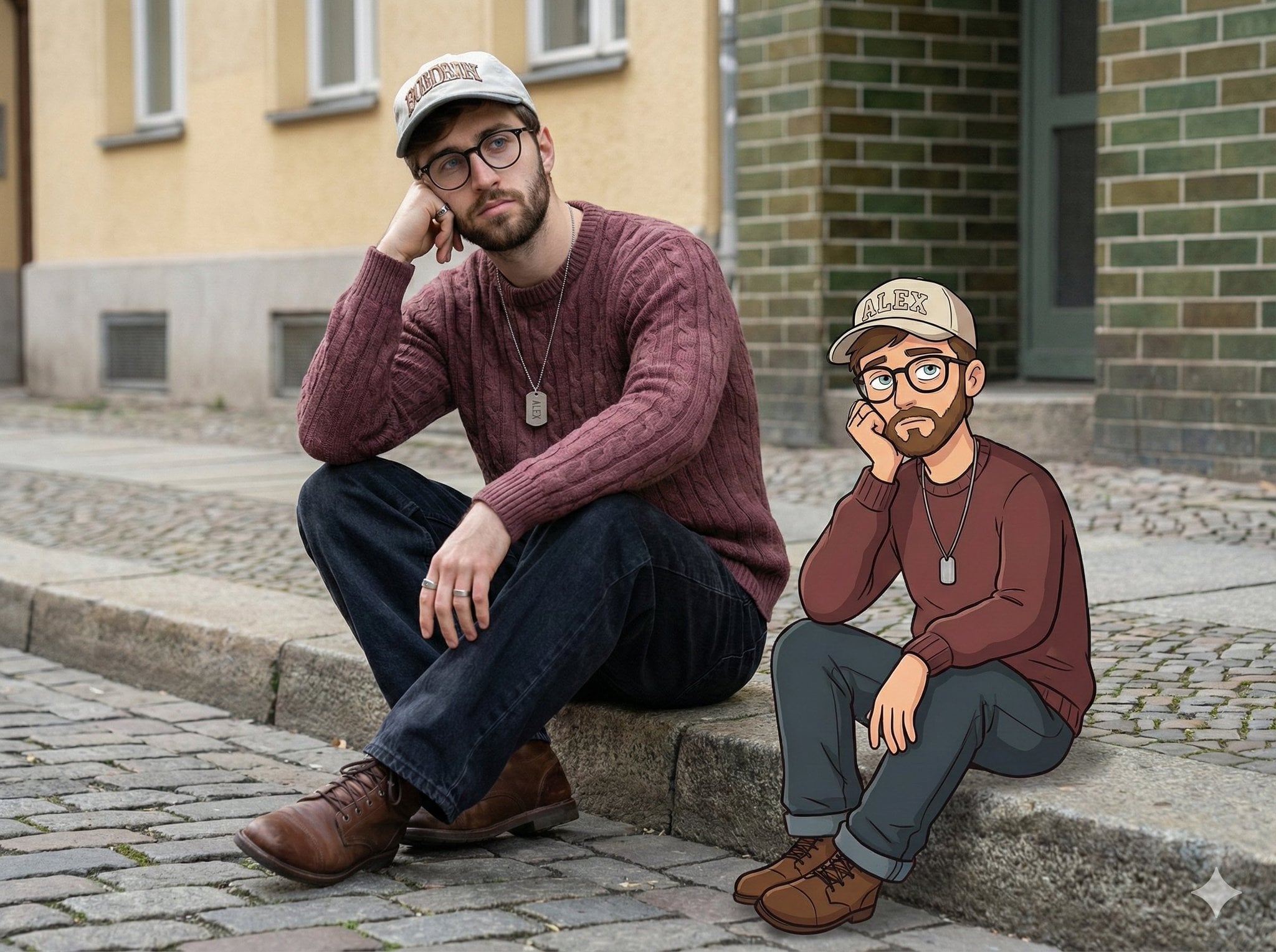 Urban Portrait With Cartoon Double