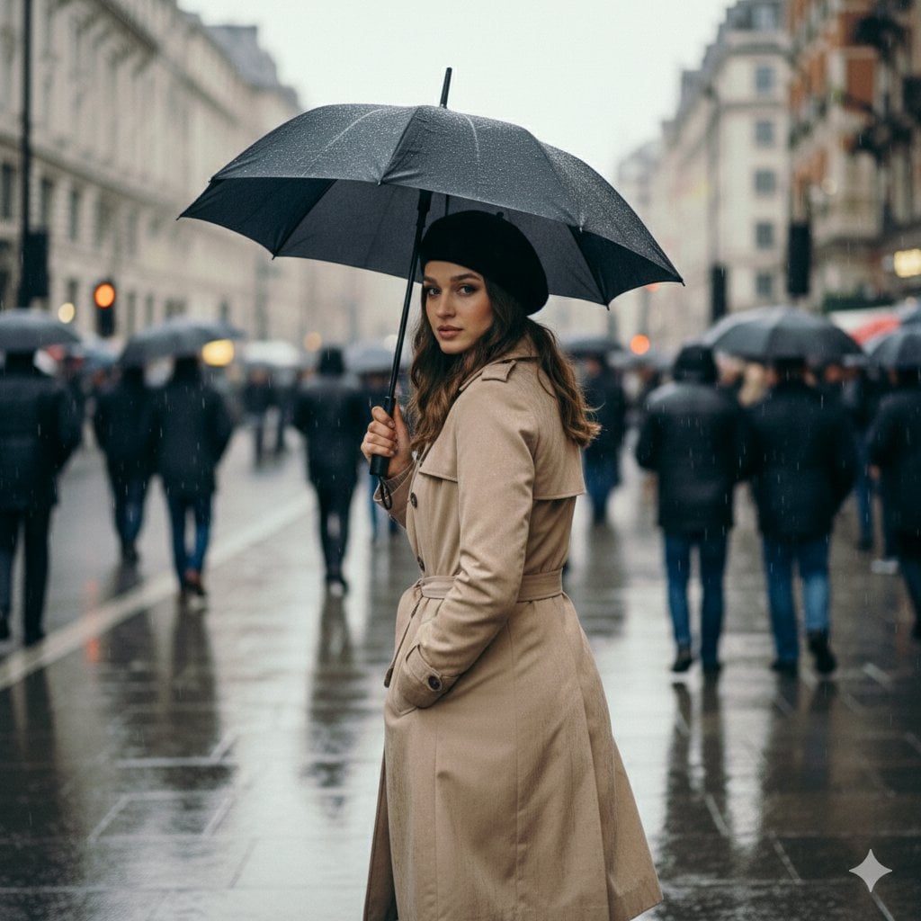 Cinematic Portrait of Girl Sheltering from Rain — image 3