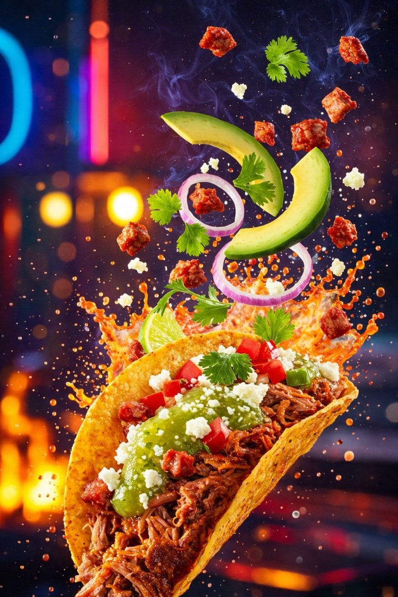 Cinematic Taco in Mid-Air with Sauce Splash — image 4