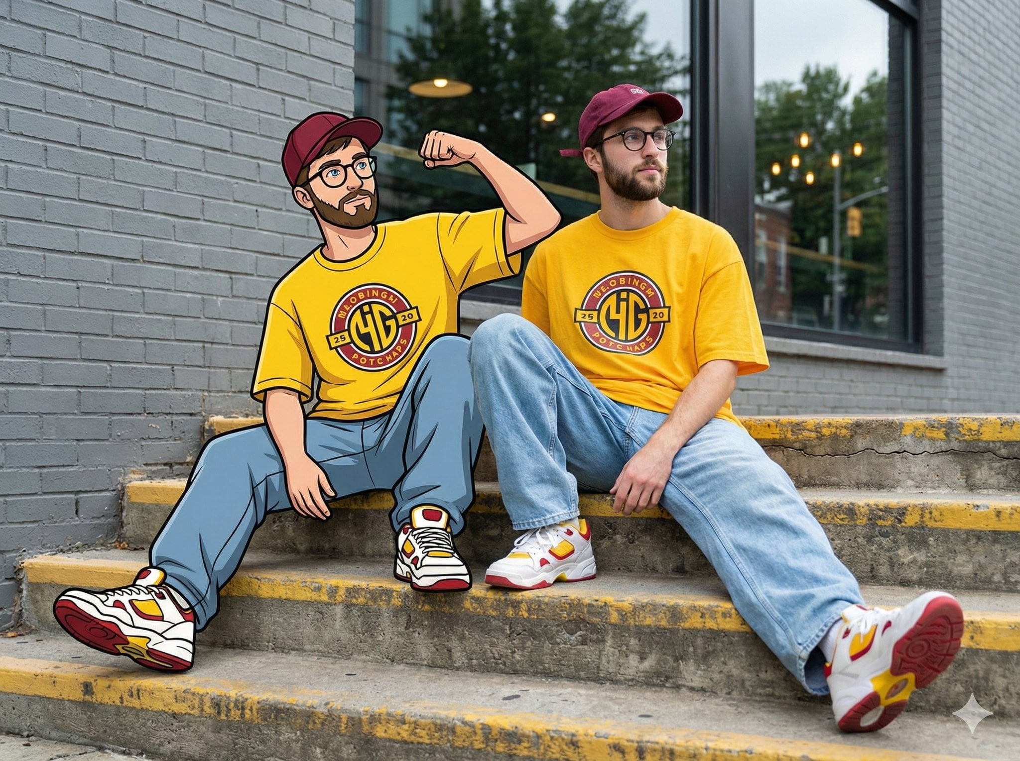 Mixed Reality Street Portrait: Real Man and Cartoon Twin — image 2