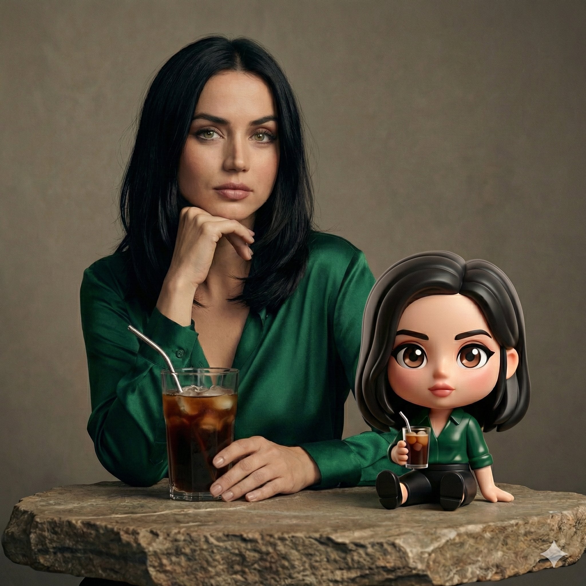 Ana de Armas and Chibi Figure Coffee Portrait — image 2