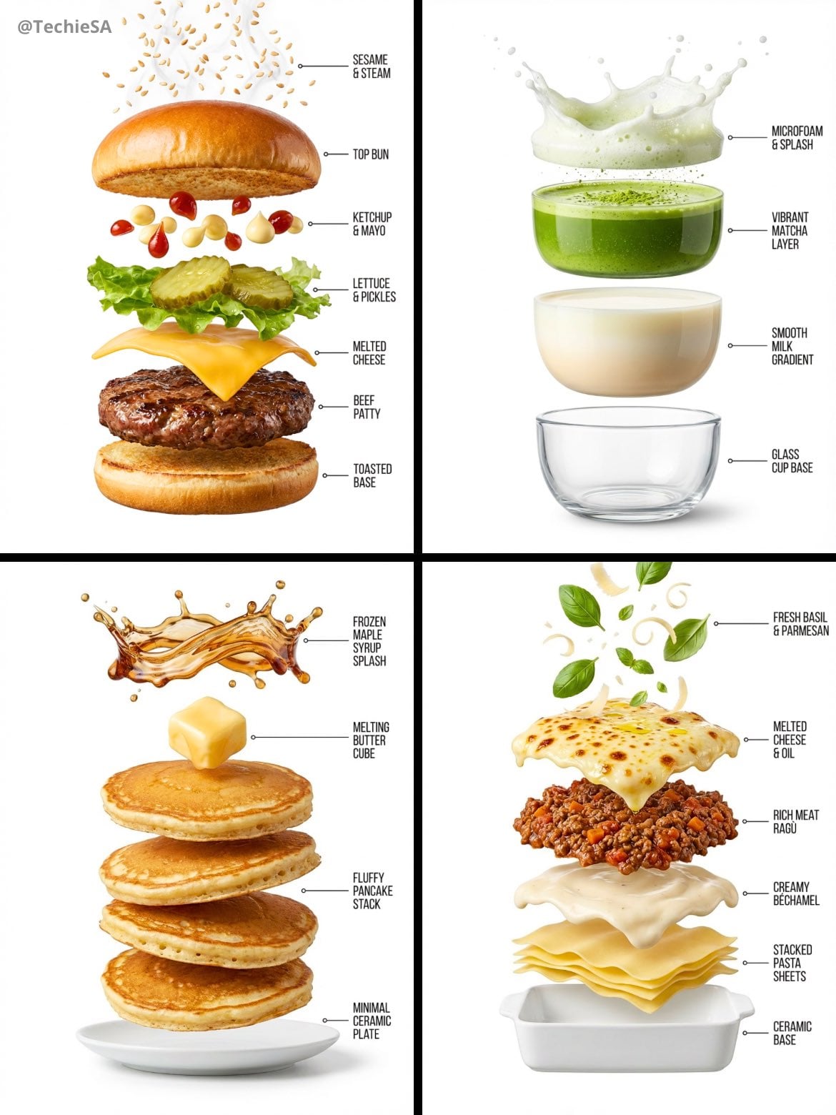 Hyper-Realistic Exploded Food Infographic with Studio Lighting