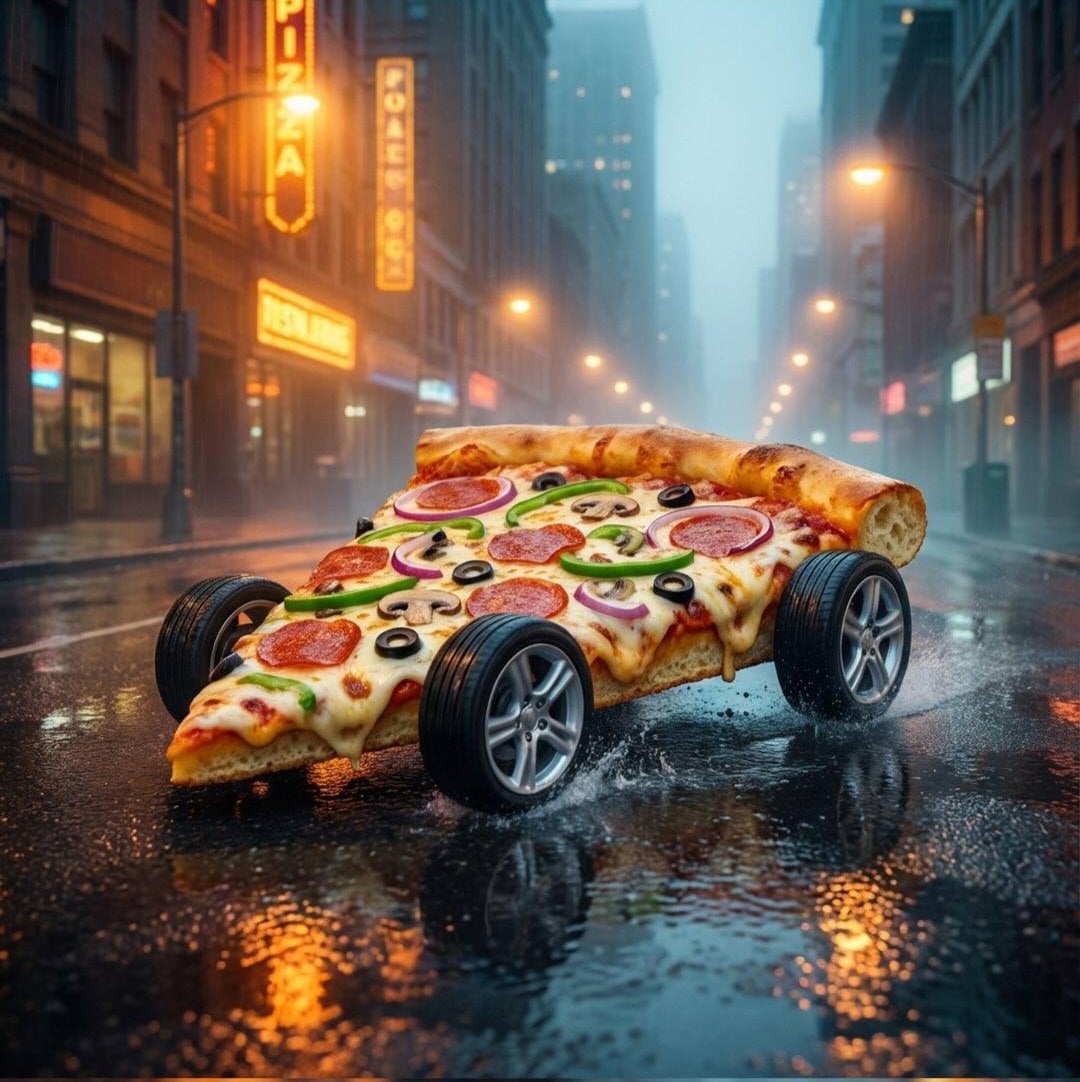Surreal Pizza Landscapes and Futuristic Cars — image 2