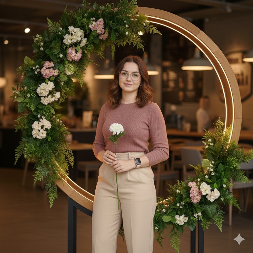 Realistic Café Portrait with Floral Decor — image 2