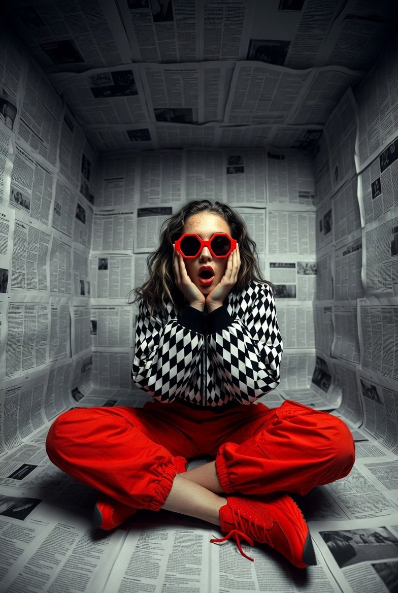 Shocked Woman in Newspaper Room Editorial Photo — image 4