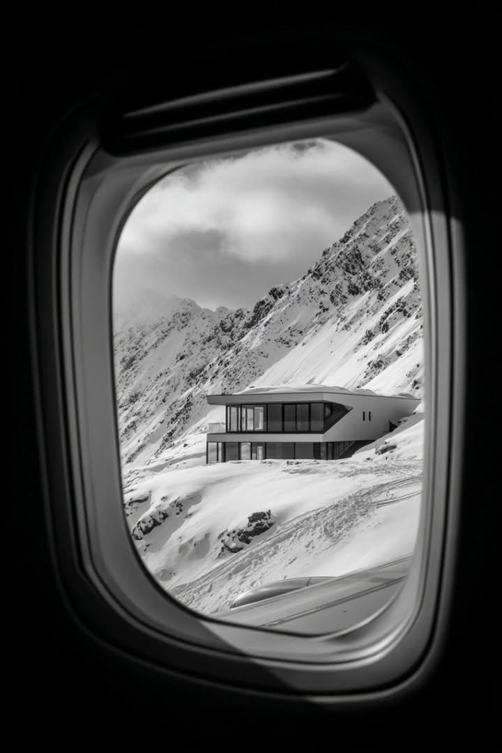 Futuristic Mountain House Seen From Airplane Window — image 2