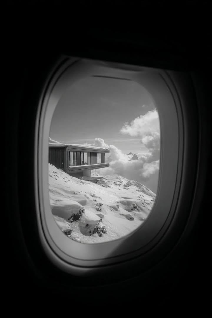 Futuristic Mountain House Seen From Airplane Window — image 3