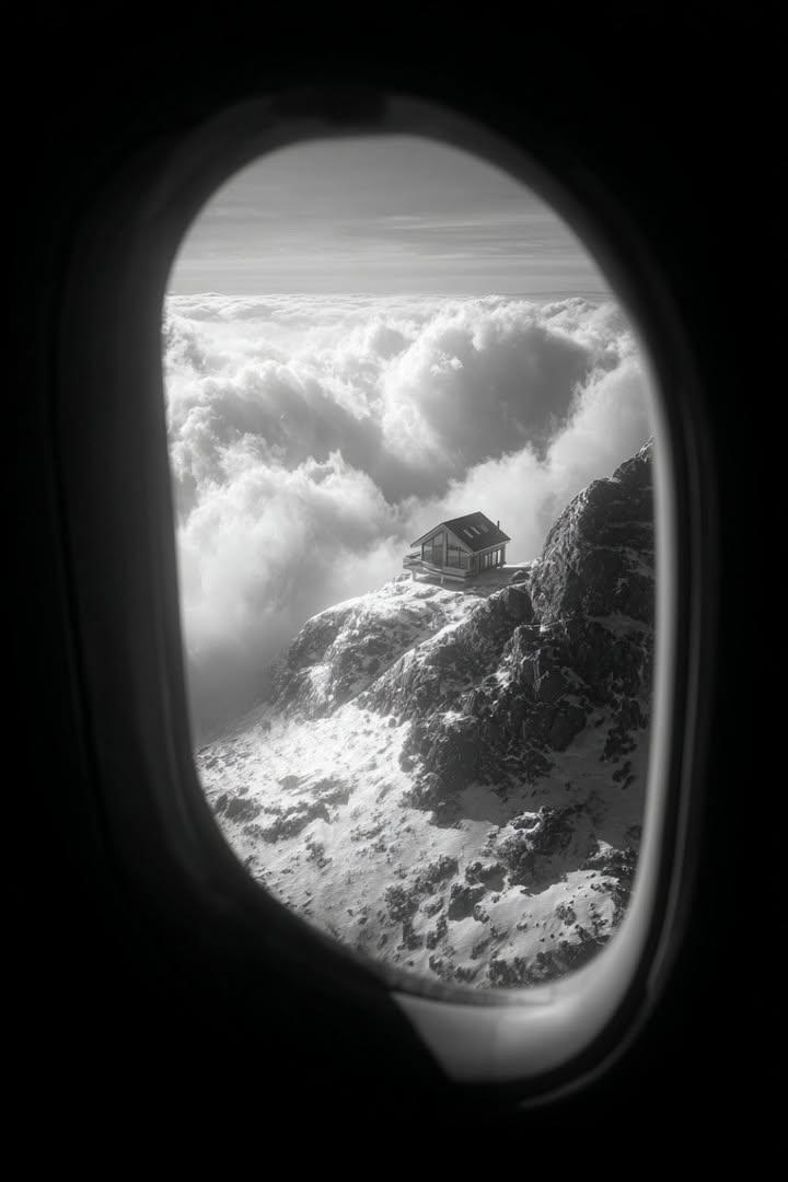 Futuristic Mountain House Seen From Airplane Window — image 4