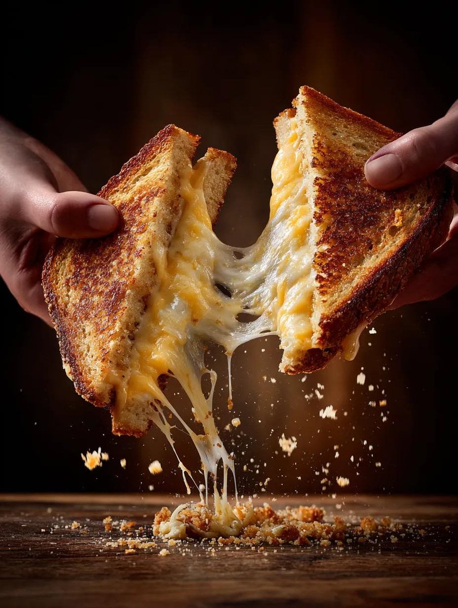 Stretching Grilled Cheese Food Photography