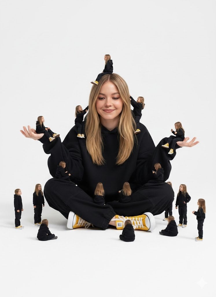 Woman Surrounded by Miniature Selves — image 2