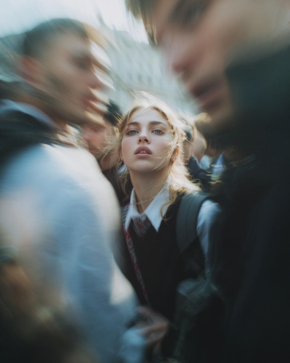 Paparazzi Shot of School Uniform Model at Fashion Week