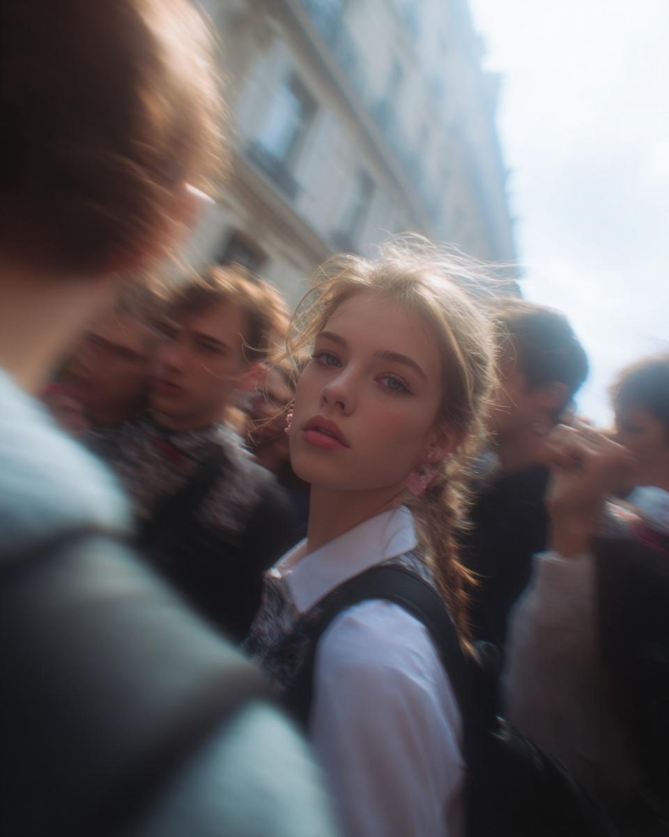 Paparazzi Shot of School Uniform Model at Fashion Week — image 2