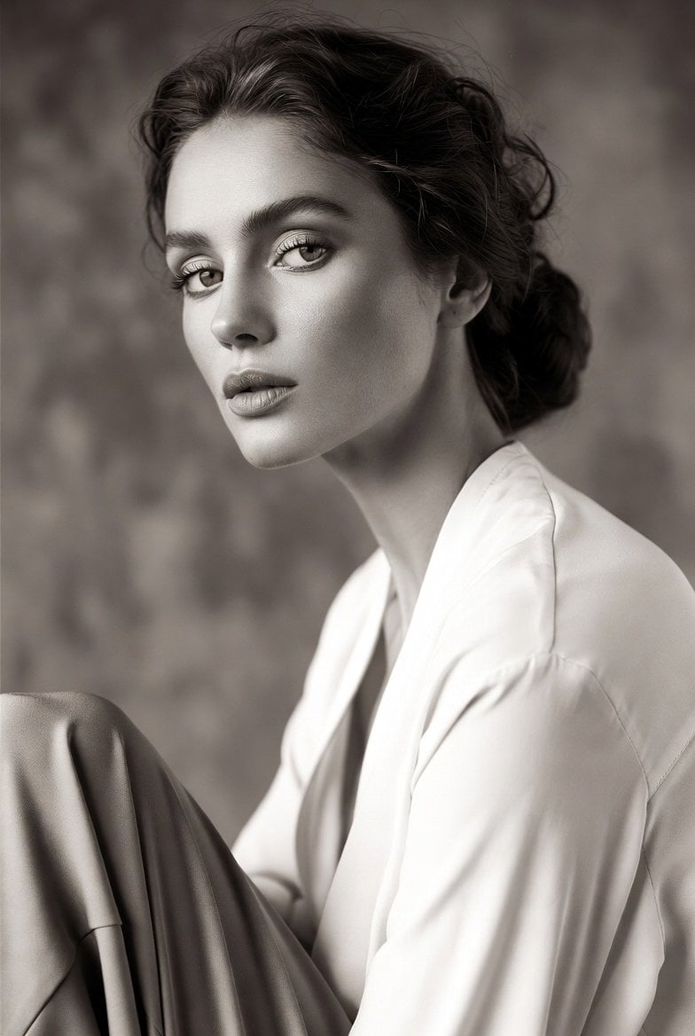 Elegant Woman in Minimalist Monochrome Fashion Portrait — image 3
