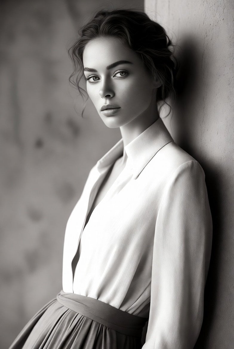 Elegant Woman in Minimalist Monochrome Fashion Portrait — image 4