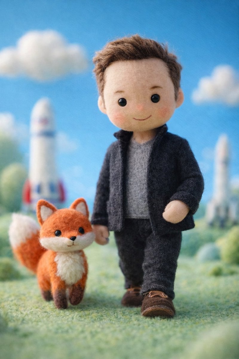 Felt Miniature Celebrity Doll in Tech Casual Style