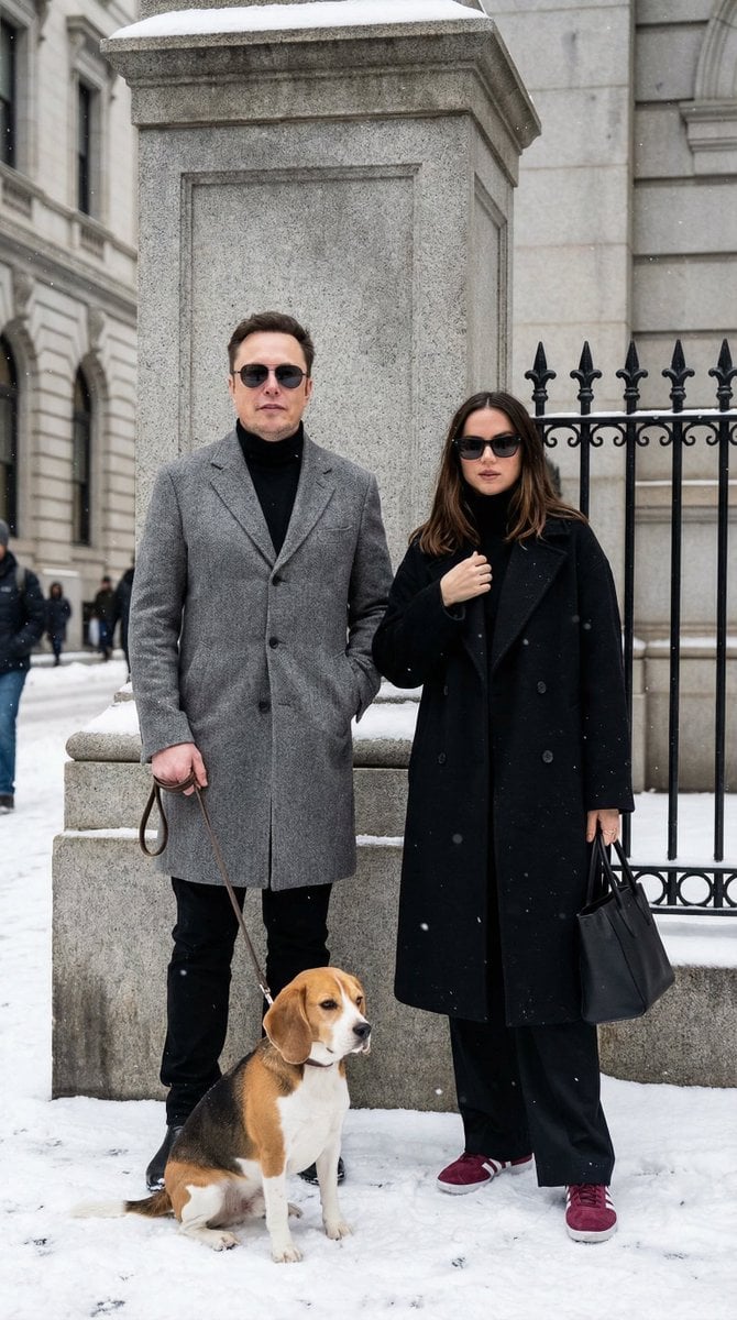 Urban Winter Couple and Dog Portrait