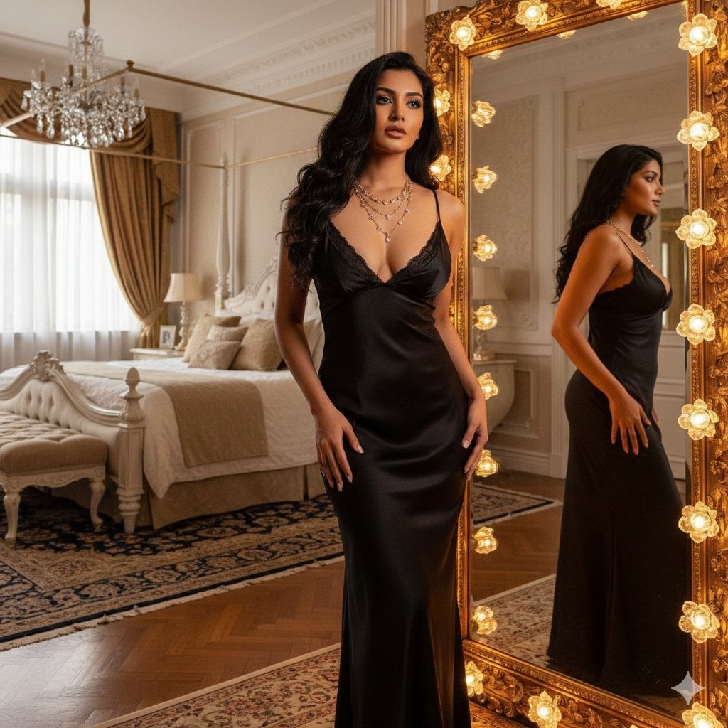 Woman in Red Gown on Canopy Bed — image 3