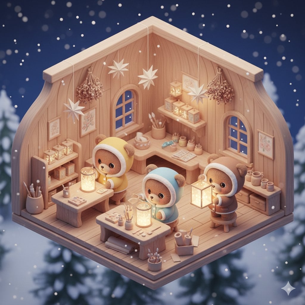 Chibi Bears Designing Snowy Map in Cozy Hideout — image 3