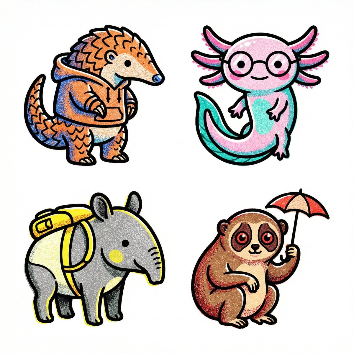 Risograph Icon Set In 2x2 Grid