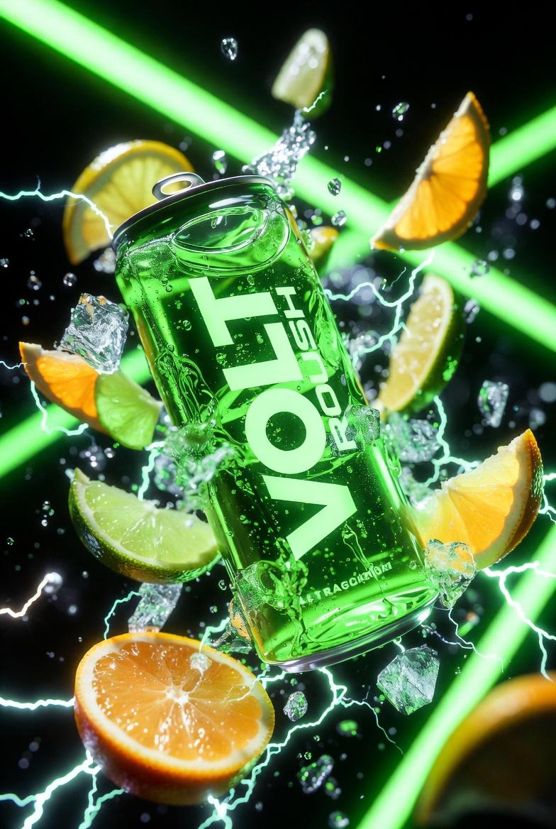 Volt Rush Energy Drink Neon Product Shot — image 3