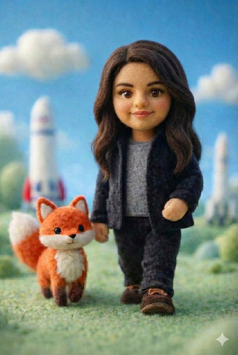 Felt Miniature Storybook Scene with Wool Doll and Fox — image 2