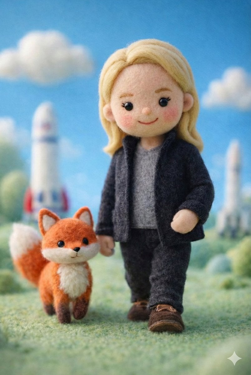 Felt Miniature Storybook Scene with Wool Doll and Fox — image 3