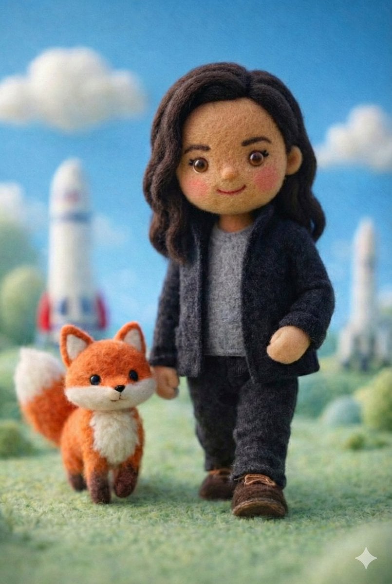 Felt Miniature Storybook Scene with Wool Doll and Fox — image 4