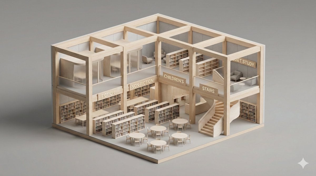 Minimalist 3D Isometric Diorama of Building Interior — image 2