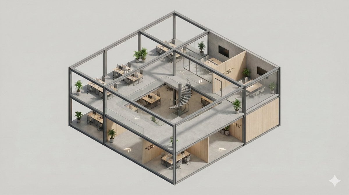 Minimalist 3D Isometric Diorama of Building Interior — image 3