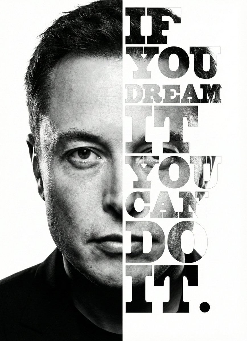 Elon Musk Split Face Typography Portrait