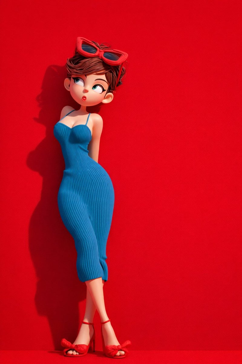 Stylized 3D Cartoon Woman with Suitcase