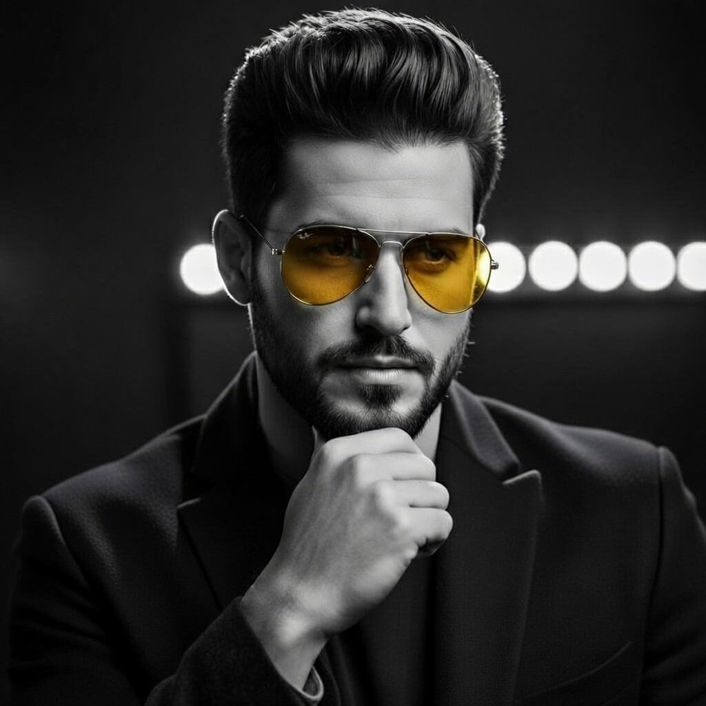 Dramatic Man in Black Suit Cinematic Portrait