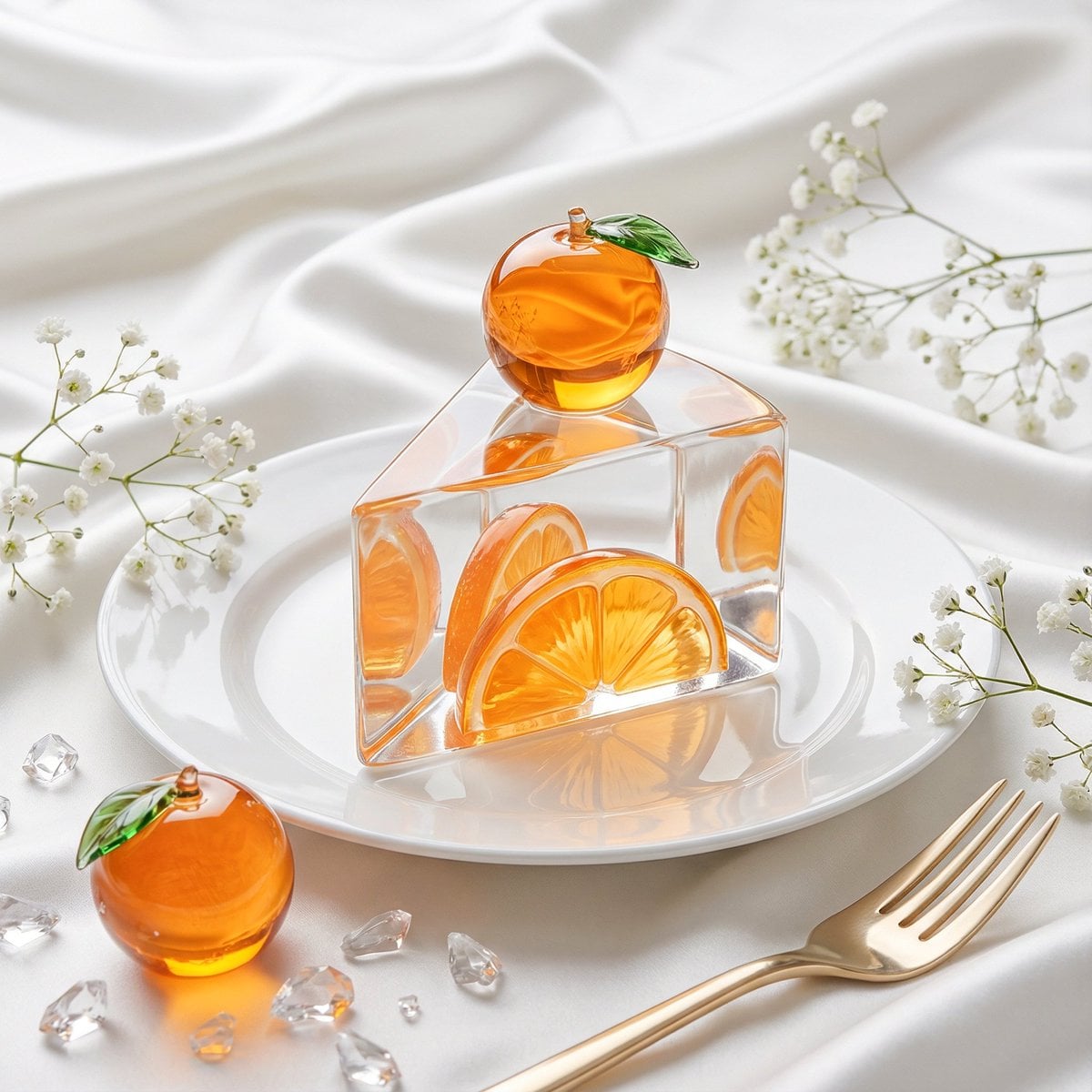Crystal Glass Prism Cake with Orange Fruit — image 3